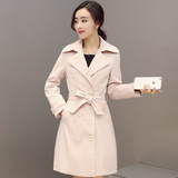 2016春季中长款修身外套纯色女装新款常规春装通勤韩版矮个子风衣