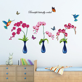 墙贴纸贴画客厅英文创意背景墙壁装饰花瓶摆件摆设蝴蝶兰花朵花枝