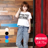日本时尚红牌原单 出口外贸日单 夏女装字母印花宽松短款短袖T恤