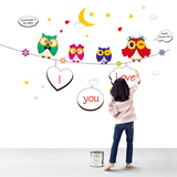 卡通动物猫头鹰月亮星星贴纸幼儿园儿童房创意家居墙贴写字相框贴