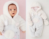 NEXT童装正品英版代购女宝宝粉嫩兔羊毛一体外出服连体衫加厚长爬