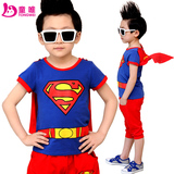 超人童装男童夏装套装2016新款小孩子儿童短袖t恤夏季奥特曼衣服