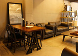 欧式宜家做旧长方形实木铁艺复古艺术创意咖啡厅餐桌椅组合酒吧桌