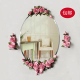 欧式浴室镜梳妆镜洗手间卫生间防水镜现代装饰玫瑰花镜限地包邮