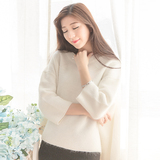 秋冬韩国韩版纯色气质宽松慵懒圆领套头蝙蝠袖加厚兔绒毛衣针织衫