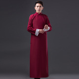 中式长袍马褂相声表演出服装古装手工盘扣男民国先生长衫大褂包邮