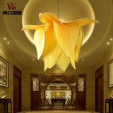 新中式吊灯创意花形布艺仿古典荷花灯具个性餐厅阳台卧室装饰灯饰