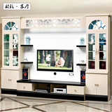 简约现代客厅影视背景墙柜组合 3.25米电视柜酒柜装饰柜黑白亮光