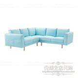 上海宜家家居正品代购IKEA时尚诺斯伯2+2转角沙发伊度浅蓝色深蓝