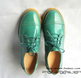 绿色漆皮真皮松糕鞋复古鞋英伦布洛克手工定制鞋女鞋休闲鞋坡跟鞋