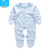 婴儿夏装新生儿0-3-6个月开档连体衣服薄款纯棉宝宝长袖空调服