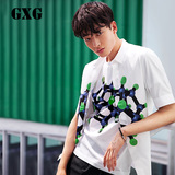GXG男装 夏装新品 男士未来感时尚简约白色中袖衬衫#52223175