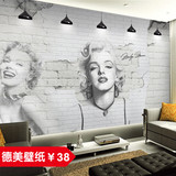 3d立体复古怀旧砖墙壁纸白砖咖啡馆餐厅大型壁画梦露明星海报墙纸
