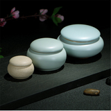陶瓷迷你茶叶罐 小号汝窑、粗陶扁罐子 小型茶盒 可定制做印logo