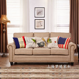 美式沙发外贸原单法式乡村客厅家具 棉麻布三人客厅休闲沙发