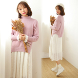 韩版半高领宽松毛衣女粉红色套头短款秋冬季打底针织衫女装学生风