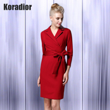 代购Koradior/珂莱蒂尔专柜正品女装红色时尚高端大牌秋冬连衣裙