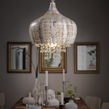 异域地中海阿拉伯美式水晶复古怀旧餐厅餐桌白色铁艺雕花镂空吊灯
