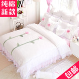 韩式全棉花朵公主蕾丝白色床上四件套1.8m床双人纯棉床裙式4件套