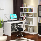 民越家用时尚电脑桌 现代简约台式转角白色烤漆书桌书架书柜组合