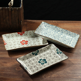 日式创意陶瓷盘子手绘釉下彩 寿司盘子 8寸荷叶边长盘 菜盘 条盘