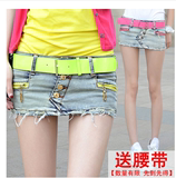 夏装新款韩版弹力假两件牛仔超短裤裙女紧身防走光排扣热裤显瘦潮