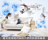 电视背景壁纸客厅卧室大型壁画墙纸环保墙布无缝3D立体蓝色玫瑰花