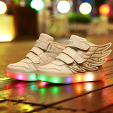 男童带亮灯鞋冬季儿童带翅膀鞋LED可充电女童闪灯运动鞋发光童鞋