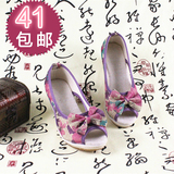 包邮2016夏季新款老北京布鞋女性鞋子女士高跟鱼嘴凉鞋坡跟单鞋子