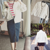 2016春季新款韩版时尚宽松显瘦长袖夹克纯白色短款工装学生外套女