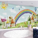 彩虹儿童房卡通墙纸 儿童卧室床头背景墙壁纸 环保大型壁画