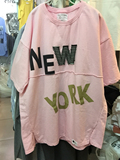 韩国进口现货 kira 正品 粉色舒服纯棉 宽松短袖卫衣 女中长款T恤