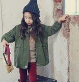 【绿英】2015秋冬韩国童装 女童加厚中长款风衣 磨毛加绒品质外套