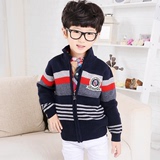 韩版童装中大童毛衣2015冬季新款潮男童毛衣立领儿童针织衫外套