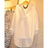 韩国东大门2016秋装新款韩版白色中长款长袖女衬衫宽松纯棉衬衣