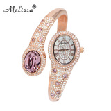 新款正品MELISSA手表女表时尚潮流奢华彩钻手镯式腕表蛇形水钻表