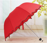 韩国淑女三折红伞荷叶边拱形伞阿波萝折叠蘑菇伞公主伞可爱晴雨伞