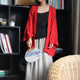 九个故事原创日式棉麻和服外套文艺宽松大码和风纯色开衫女装上衣