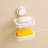 碧嘉嘉 吸盘式不锈钢双层肥皂架 浴室卫生间创意沥水皂托香皂盒