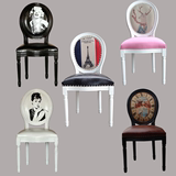 实木餐椅圆形靠背椅子黑白色梦露梳妆椅咖啡厅桌椅欧式餐椅简约