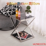 简约钢化玻璃边几角几不锈钢方形创意移动床边桌沙发边小茶几整装