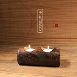 【买就送】实木蜡烛台 复古装饰摆件日式简约烛台 烧桐木创意烛台