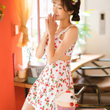 韩国代购新款 保守可爱小樱桃印花 性感修身显瘦连体裙式女泳衣