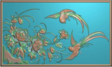 四季花鸟 牡丹绶带富贵大床板 精雕图
