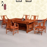 中式红木茶台花梨木茶桌 仿古雕花茶几茶道桌椅组合 卷书功夫茶台