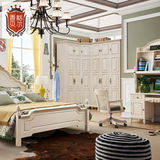 香格贝尔 欧式美式卧室实木仿古白转角组合超大六门衣橱储物衣柜