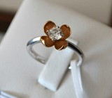 专柜正品 18K玫瑰金彩金钻石戒指女款花朵开口指环 假一赔三