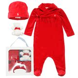 红色秋冬季RALPH LAUREN女婴儿礼品女童装连身衣玩具帽子礼盒套装