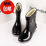 韩国时尚冬季夏季两用加绒保暖防滑中筒防水套鞋女式水鞋雨鞋雨靴