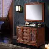 现代中式实木欧式浴室柜组合橡木落地古典仿古美式卫浴柜洗手盆